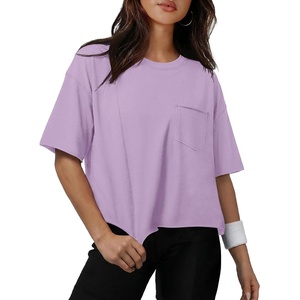 ATHMILE Womens Crop Tops Workout Shirts Gym Oversized Spring Summer Basic Tees Short Sleeve Casual Loose Drop Shoulder 2026(Purple)
