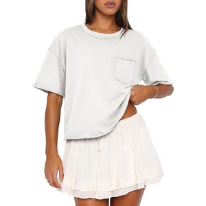 ATHMILE Womens Crop Tops Workout Shirts Gym Oversized Spring Summer Basic Tees Short Sleeve Casual Loose Drop Shoulder 2026(White)