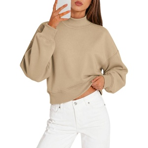 ATHMILE Womens Cropped Sweatshirts Oversized Turtleneck Long Sleeve Tops 2026 Spring Winter Loose Pullover Teen Girls Clothes(Coffeegrey)