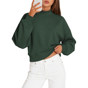ATHMILE Womens Cropped Sweatshirts Oversized Turtleneck Long Sleeve Tops 2026 Spring Winter Loose Pullover Teen Girls Clothes(Dark Green)