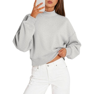 ATHMILE Womens Cropped Sweatshirts Oversized Turtleneck Long Sleeve Tops 2026 Spring Winter Loose Pullover Teen Girls Clothes(Grey)