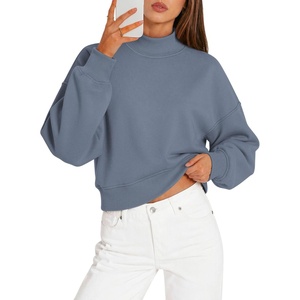 ATHMILE Womens Cropped Sweatshirts Oversized Turtleneck Long Sleeve Tops 2026 Spring Winter Loose Pullover Teen Girls Clothes(Grey Blue)