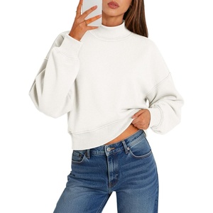 ATHMILE Womens Cropped Sweatshirts Oversized Turtleneck Long Sleeve Tops 2026 Spring Winter Loose Pullover Teen Girls Clothes(White)