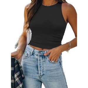ATHMILE Womens Double Lined Crop Tank Tops Casual Basic Shirts Sleeveless Workout Tops Cute Summer Clothes Teen Girls(Black)