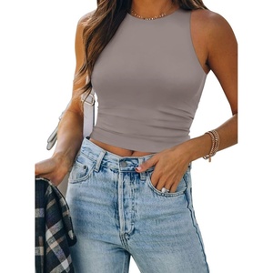 ATHMILE Womens Double Lined Crop Tank Tops Casual Basic Shirts Sleeveless Workout Tops Cute Summer Clothes Teen Girls(Grey Purple)