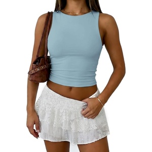 ATHMILE Womens Double Lined Crop Tank Tops Casual Basic Shirts Sleeveless Workout Tops Cute Summer Clothes Teen Girls(Light Blue)