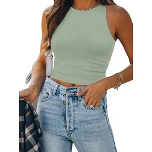 ATHMILE Womens Double Lined Crop Tank Tops Casual Basic Shirts Sleeveless Workout Tops Cute Summer Clothes Teen Girls(Light Green)