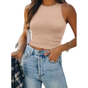 ATHMILE Womens Double Lined Crop Tank Tops Casual Basic Shirts Sleeveless Workout Tops Cute Summer Clothes Teen Girls(Pink)