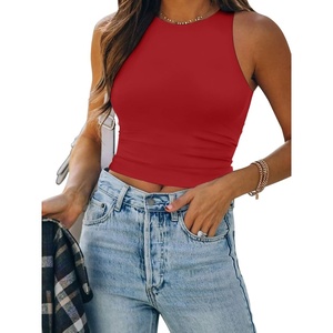 ATHMILE Womens Double Lined Crop Tank Tops Casual Basic Shirts Sleeveless Workout Tops Cute Summer Clothes Teen Girls(Red)