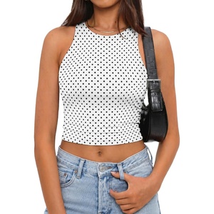 ATHMILE Womens Double Lined Crop Tank Tops Casual Basic Shirts Sleeveless Workout Tops Cute Summer Clothes Teen Girls(White Polka Dots)