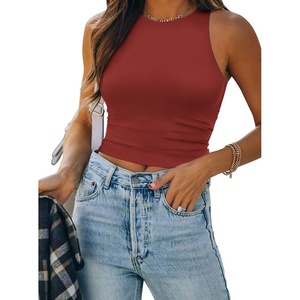 ATHMILE Womens Double Lined Crop Tank Tops Casual Basic Shirts Sleeveless Workout Tops Cute Summer Clothes Teen Girls(Wine Red)