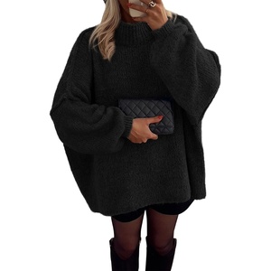 ATHMILE Womens Fall Fashion Oversized Sweaters Chunky Knit Mock Neck Long Sleeve Casual Trendy Pullover Winter Clothes 2026(Black)