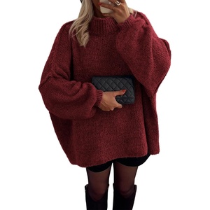 ATHMILE Womens Fall Fashion Oversized Sweaters Chunky Knit Mock Neck Long Sleeve Casual Trendy Pullover Winter Clothes 2026(Wine Red)