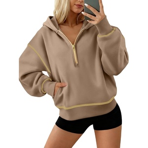 ATHMILE Womens Fall Hoodies Half Zip Sweatshirts Long Sleeve Cropped Hooded Pullover Winter Fashion Clothes 2025(Khaki)