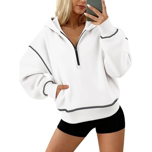 ATHMILE Womens Fall Hoodies Half Zip Sweatshirts Long Sleeve Cropped Hooded Pullover Winter Fashion Clothes 2025(White)