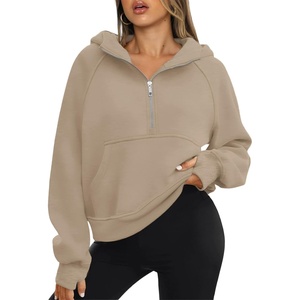 ATHMILE Womens Hoodies Long Sleeve Fleece Quarter Zip Pullover Workout Oversized Sweatshirt Fall Winter Crop Jacket Tops 2025(Coffeegrey)