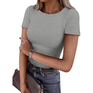 ATHMILE Womens Long Sleeve Crewneck/V Neck Ribbed Tops Fall Fitted Stretch Casual Basic T Shirts 2026(B-heather Grey)