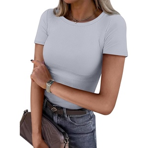 ATHMILE Womens Long Sleeve Crewneck/V Neck Ribbed Tops Fall Fitted Stretch Casual Basic T Shirts 2026(B-light Blue)