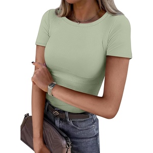 ATHMILE Womens Long Sleeve Crewneck/V Neck Ribbed Tops Fall Fitted Stretch Casual Basic T Shirts 2026(B-sage Green)