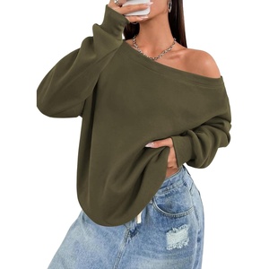 ATHMILE Womens Off the Shoulder Sweatshirts Fleece Lined Long Sleeve Pullover Tops Oversized Sweater Basic Slouchy Clothes(Army Green)