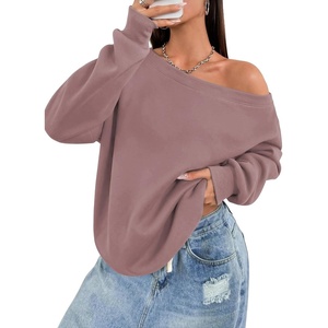 ATHMILE Womens Off the Shoulder Sweatshirts Fleece Lined Long Sleeve Pullover Tops Oversized Sweater Basic Slouchy Clothes(Dark Pink)