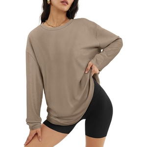 ATHMILE Womens Oversized Long Sleeve T Shirts Basic Crewneck Tee Fall Tops Casual Workout Fashion Casual Y2K Clothes(Khaki)