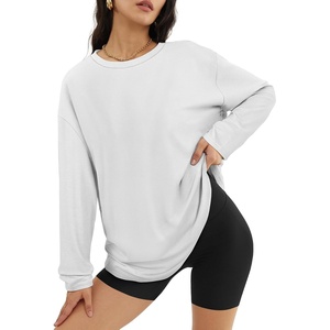 ATHMILE Womens Oversized Long Sleeve T Shirts Basic Crewneck Tee Fall Tops Casual Workout Fashion Casual Y2K Clothes(White)