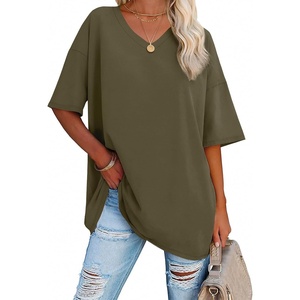 ATHMILE Womens Oversized Shirts V Neck Plus Size Spring Workout Summer Tops Beach Vacation 2026 Gym Clothes Basic Tee(Army Green)