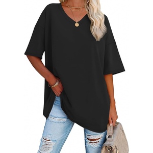 ATHMILE Womens Oversized Shirts V Neck Plus Size Spring Workout Summer Tops Beach Vacation 2026 Gym Clothes Basic Tee(Black)