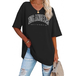 ATHMILE Womens Oversized Shirts V Neck Plus Size Spring Workout Summer Tops Beach Vacation 2026 Gym Clothes Basic Tee(Black-1)