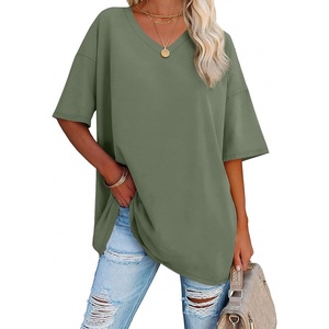 ATHMILE Womens Oversized Shirts V Neck Plus Size Spring Workout Summer Tops Beach Vacation 2026 Gym Clothes Basic Tee(Dark Gray Green)