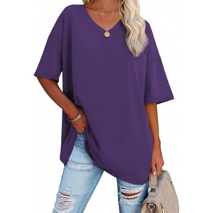ATHMILE Womens Oversized Shirts V Neck Plus Size Spring Workout Summer Tops Beach Vacation 2026 Gym Clothes Basic Tee(Dark Purple)