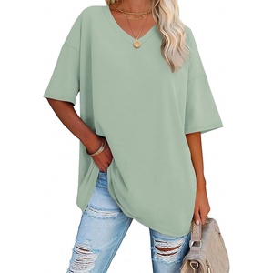 ATHMILE Womens Oversized Shirts V Neck Plus Size Spring Workout Summer Tops Beach Vacation 2026 Gym Clothes Basic Tee(Gray Green)