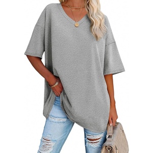 ATHMILE Womens Oversized Shirts V Neck Plus Size Spring Workout Summer Tops Beach Vacation 2026 Gym Clothes Basic Tee(Grey)