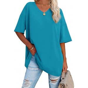 ATHMILE Womens Oversized Shirts V Neck Plus Size Spring Workout Summer Tops Beach Vacation 2026 Gym Clothes Basic Tee(Lake Blue)