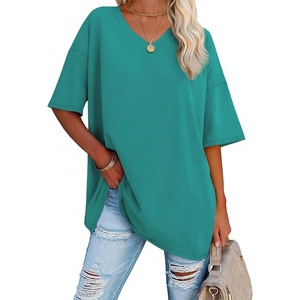 ATHMILE Womens Oversized Shirts V Neck Plus Size Spring Workout Summer Tops Beach Vacation 2026 Gym Clothes Basic Tee(Lake Green)
