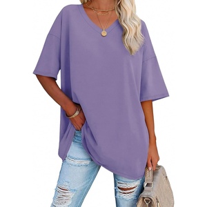 ATHMILE Womens Oversized Shirts V Neck Plus Size Spring Workout Summer Tops Beach Vacation 2026 Gym Clothes Basic Tee(Lavender)