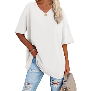 ATHMILE Womens Oversized Shirts V Neck Plus Size Spring Workout Summer Tops Beach Vacation 2026 Gym Clothes Basic Tee(White)