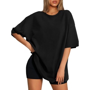 ATHMILE Womens Oversized T Shirts Loose Fit Crewneck Short Sleeve Tops Summer Casual Blouse 2026 Y2K Basic Tee Beach(Black)
