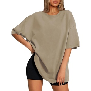 ATHMILE Womens Oversized T Shirts Loose Fit Crewneck Short Sleeve Tops Summer Casual Blouse 2026 Y2K Basic Tee Beach(Khaki)