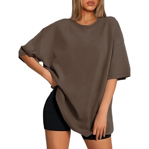 ATHMILE Womens Oversized T Shirts Loose Fit Crewneck Short Sleeve Tops Summer Casual Blouse 2026 Y2K Basic Tee Beach(Lightbrown)