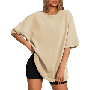 ATHMILE Womens Oversized T Shirts Loose Fit Crewneck Short Sleeve Tops Summer Casual Blouse 2026 Y2K Basic Tee Beach(Lightyellow)