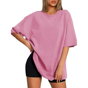 ATHMILE Womens Oversized T Shirts Loose Fit Crewneck Short Sleeve Tops Summer Casual Blouse 2026 Y2K Basic Tee Beach(Pink)