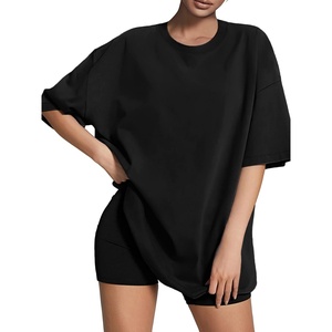 ATHMILE Womens Oversized T Shirts Loose Fit Crewneck Short Sleeve Tops Summer Casual Blouse Y2K Basic Tee 2023(Black)