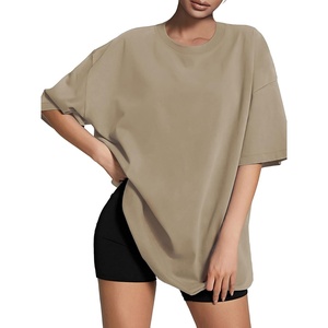 ATHMILE Womens Oversized T Shirts Loose Fit Crewneck Short Sleeve Tops Summer Casual Blouse Y2K Basic Tee 2023(Khaki)
