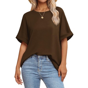 ATHMILE Womens Oversized T Shirts Summer Tops Spring Casual Loose Fit Workout Short Sleeve 2026 Beach Vacation(Brown)