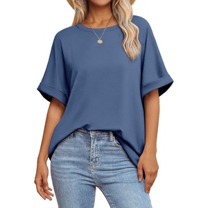 ATHMILE Womens Oversized T Shirts Summer Tops Spring Casual Loose Fit Workout Short Sleeve 2026 Beach Vacation(Grey Blue)