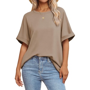 ATHMILE Womens Oversized T Shirts Summer Tops Spring Casual Loose Fit Workout Short Sleeve 2026 Beach Vacation(Khaki)