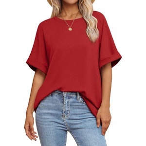 ATHMILE Womens Oversized T Shirts Summer Tops Spring Casual Loose Fit Workout Short Sleeve 2026 Beach Vacation(Red)