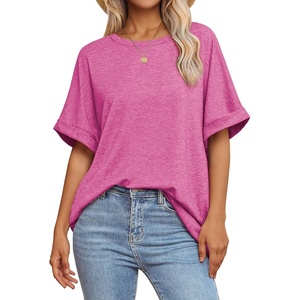 ATHMILE Womens Oversized T Shirts Summer Tops Spring Casual Loose Fit Workout Short Sleeve 2026 Beach Vacation(Rose Red)